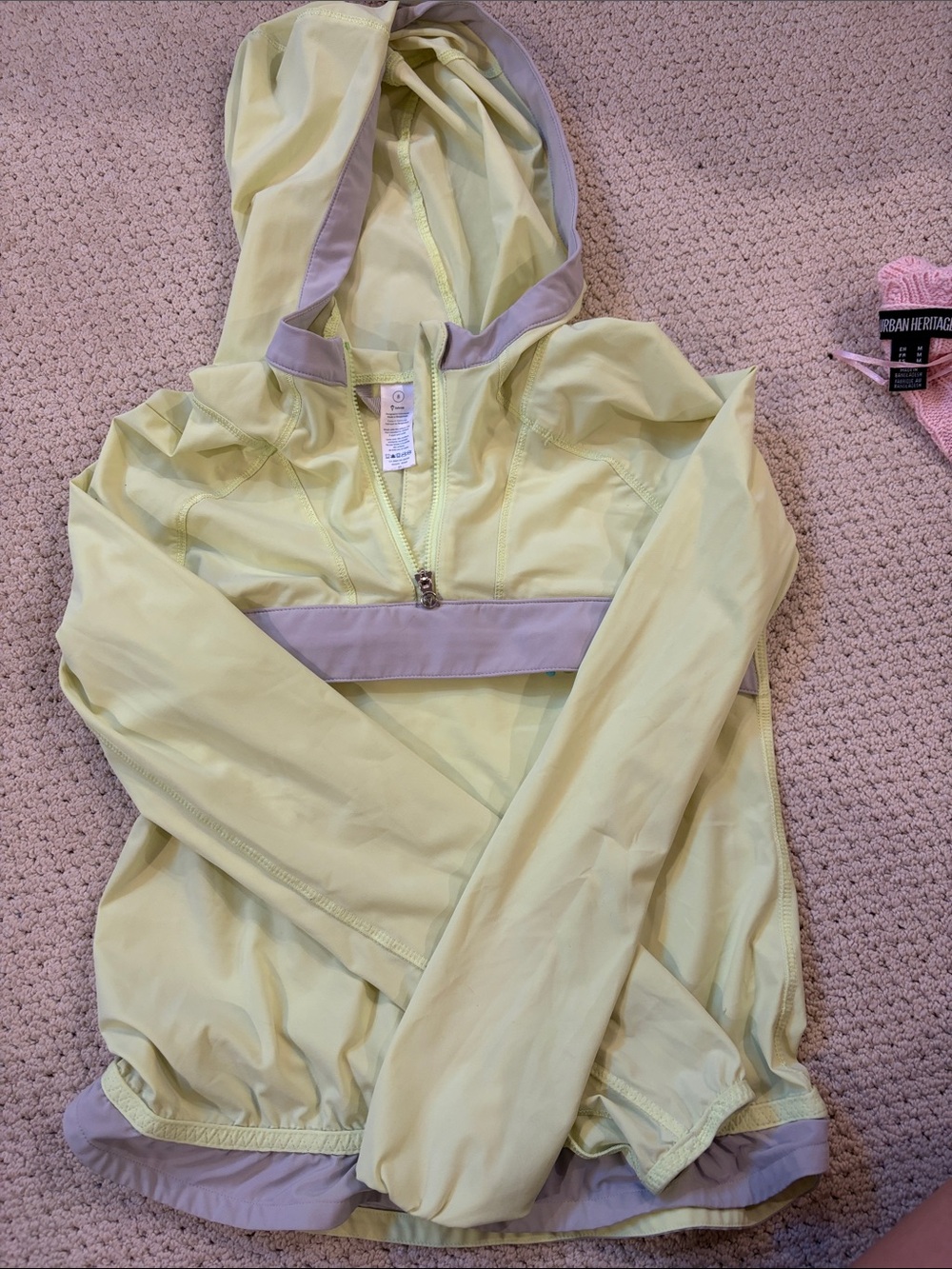 Ivivva Light Yellow Hooded Rain Pullover with Gray Trim